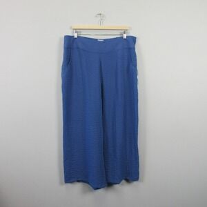 Habitat Crinkle Wide Leg Cropped Pants Women XXL Blue Pull On Lagenlook 310